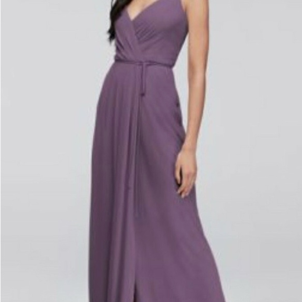 David’s Bridal Purple Georgette Wrap Dress